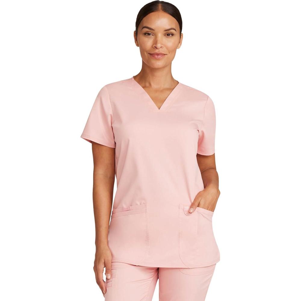 imageCherokee Medical Womens Scrub Top VNeck Modern Classic Fit with 3 Pockets Ultra Soft and 2Way Stretch Fabric WW620Pink Essence