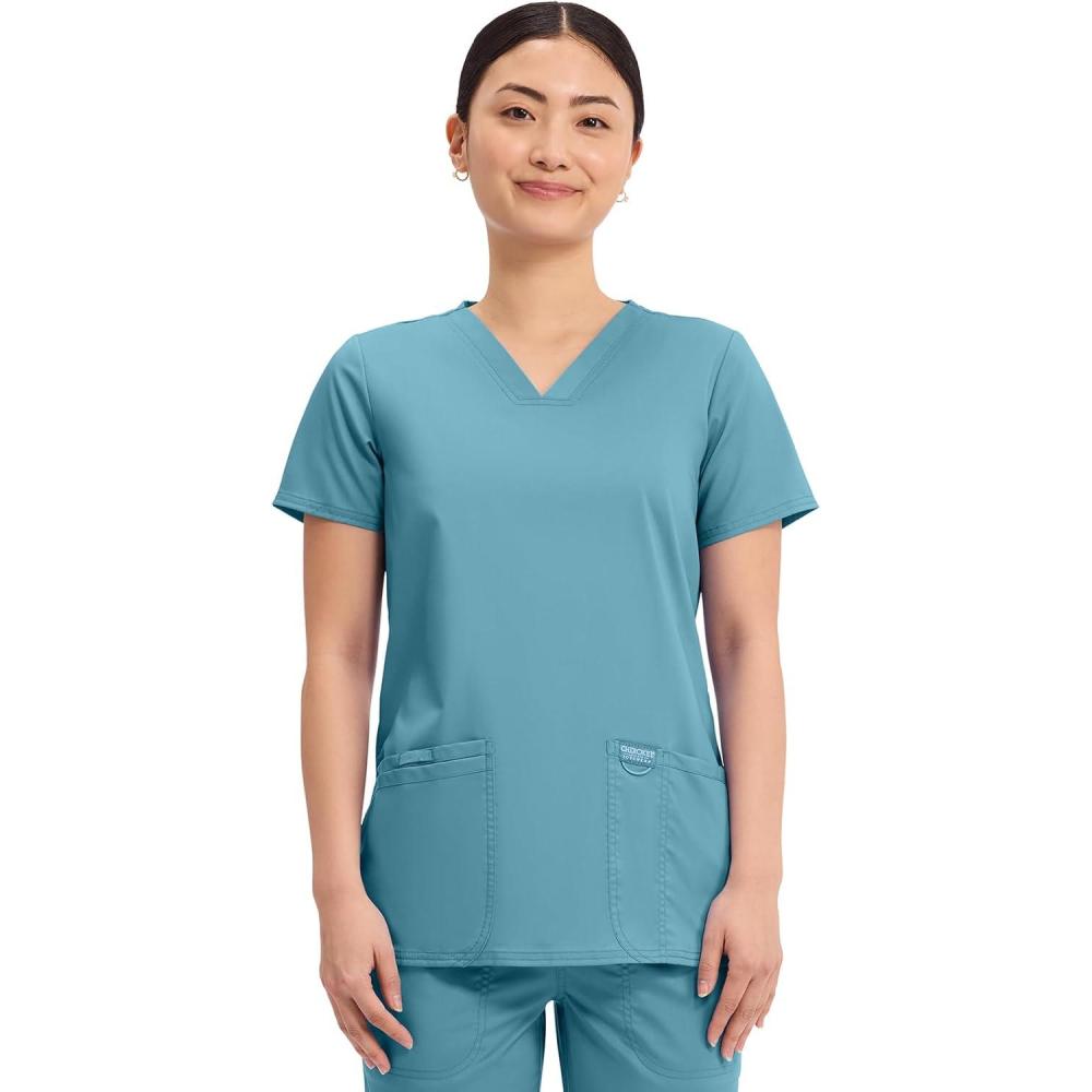 imageCherokee Medical Womens Scrub Top VNeck Modern Classic Fit with 3 Pockets Ultra Soft and 2Way Stretch Fabric WW620Soft Marine