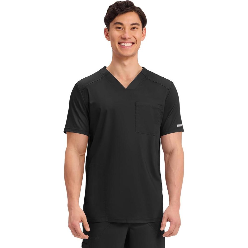 imageCherokee Mens VNeck Scrub Top with Mesh Yoke and Side Panels for Extra Breathability WW603Black