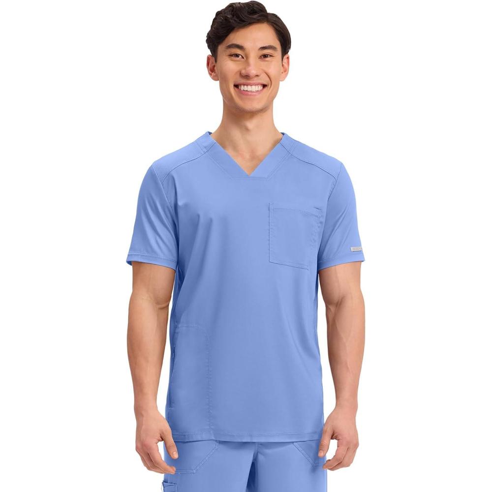 imageCherokee Mens VNeck Scrub Top with Mesh Yoke and Side Panels for Extra Breathability WW603Ciel
