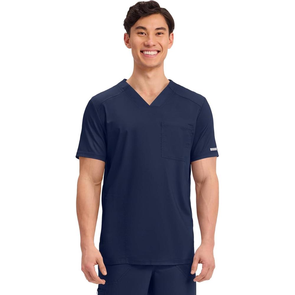 imageCherokee Mens VNeck Scrub Top with Mesh Yoke and Side Panels for Extra Breathability WW603Navy
