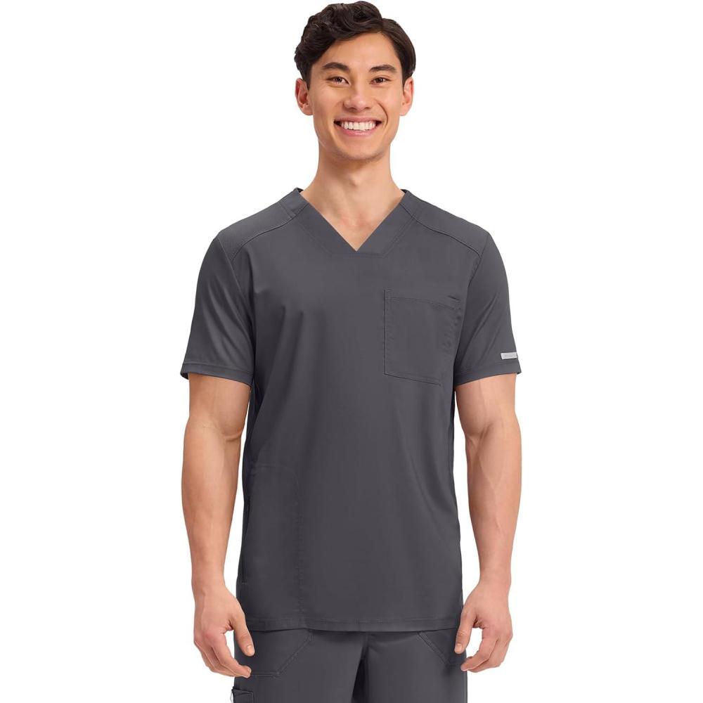 imageCherokee Mens VNeck Scrub Top with Mesh Yoke and Side Panels for Extra Breathability WW603Pewter