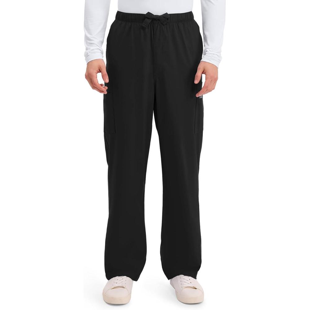 imageCherokee Scrub Pants for Men Cargo Nursing Bottom with Zip Fly 7 Pockets Elastic Waist amp 2Way Stretch Fabric 4243Black