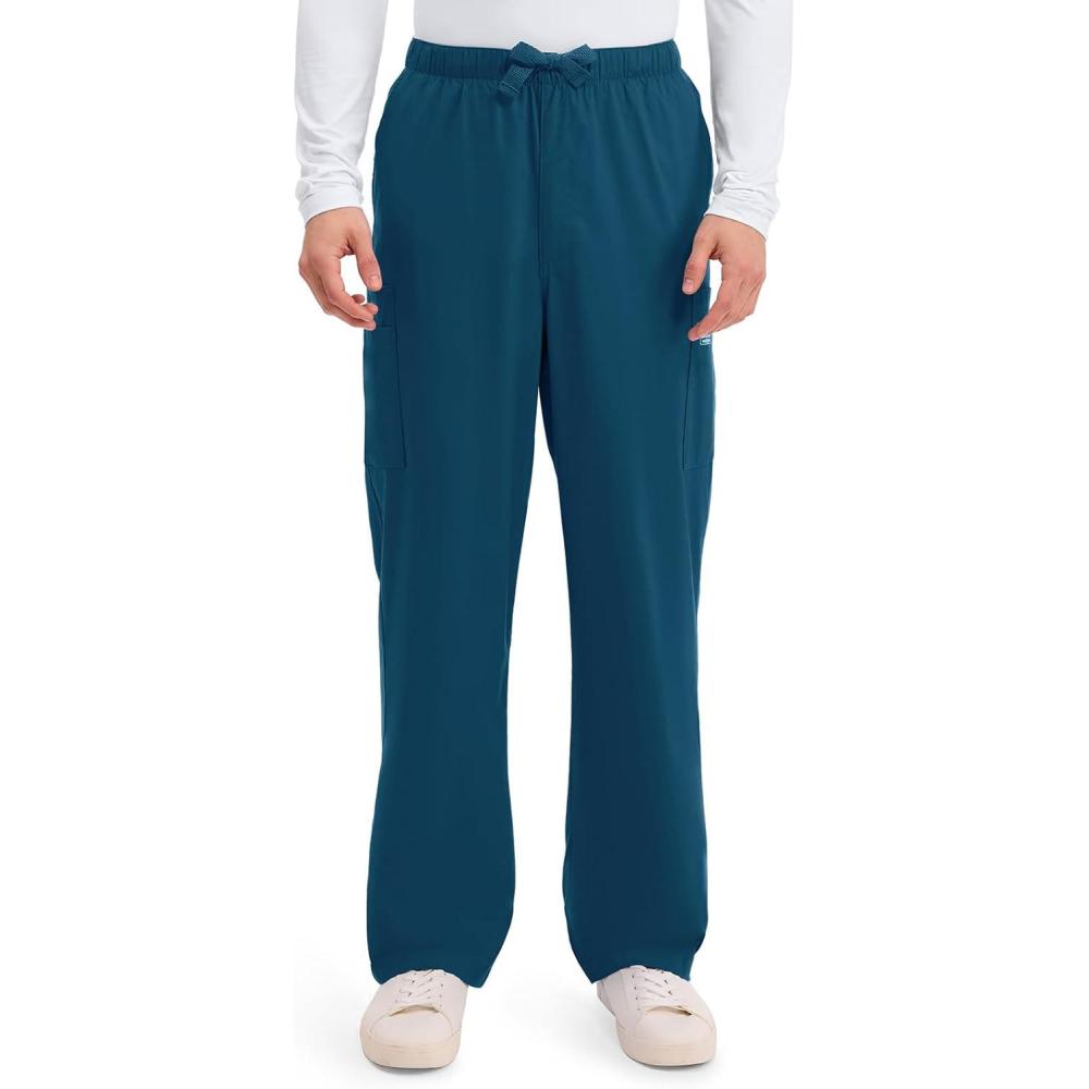 imageCherokee Scrub Pants for Men Cargo Nursing Bottom with Zip Fly 7 Pockets Elastic Waist amp 2Way Stretch Fabric 4243Caribbean Blue