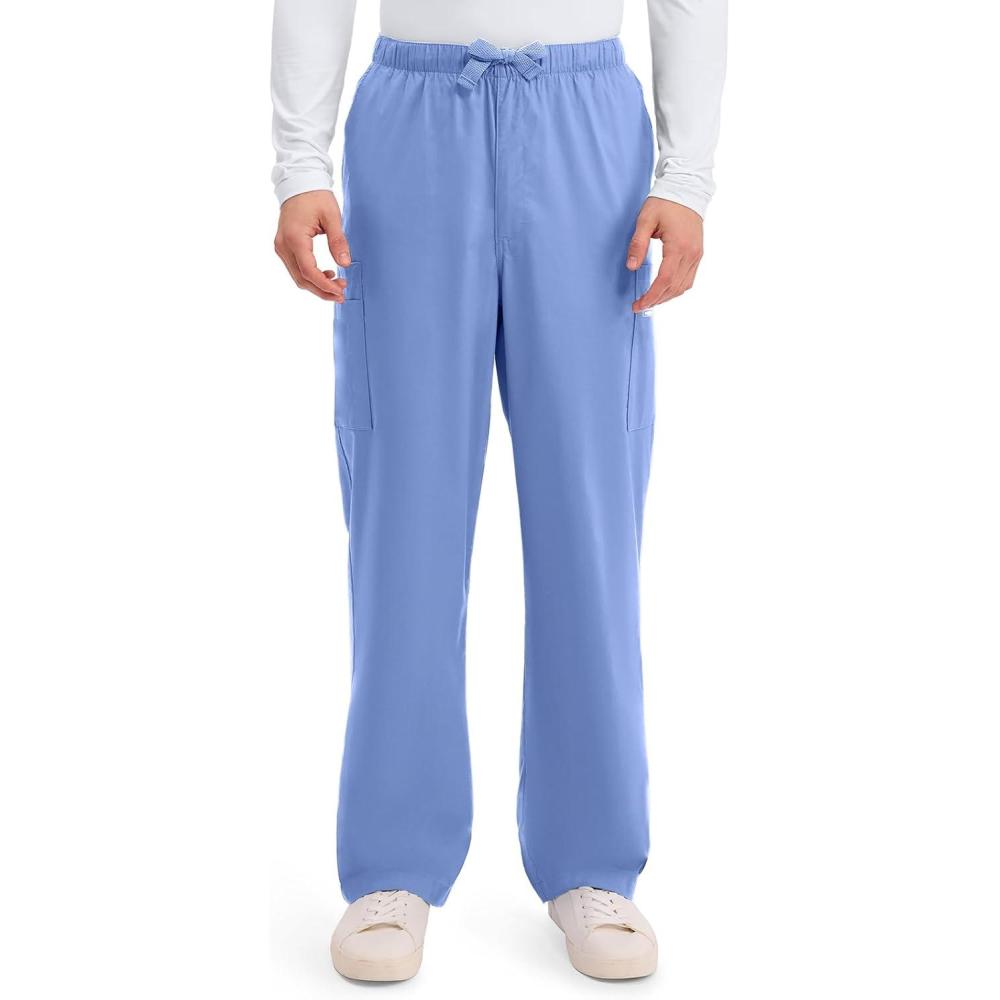 imageCherokee Scrub Pants for Men Cargo Nursing Bottom with Zip Fly 7 Pockets Elastic Waist amp 2Way Stretch Fabric 4243Ciel