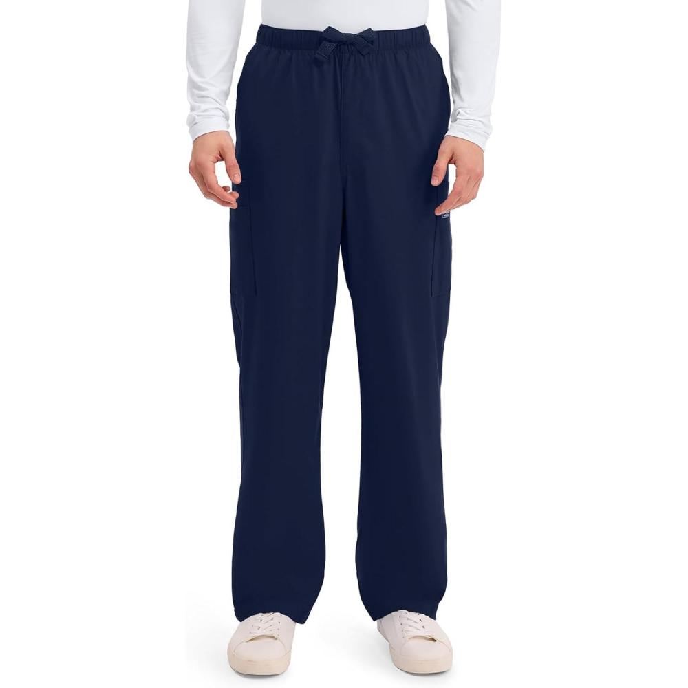 imageCherokee Scrub Pants for Men Cargo Nursing Bottom with Zip Fly 7 Pockets Elastic Waist amp 2Way Stretch Fabric 4243Navy
