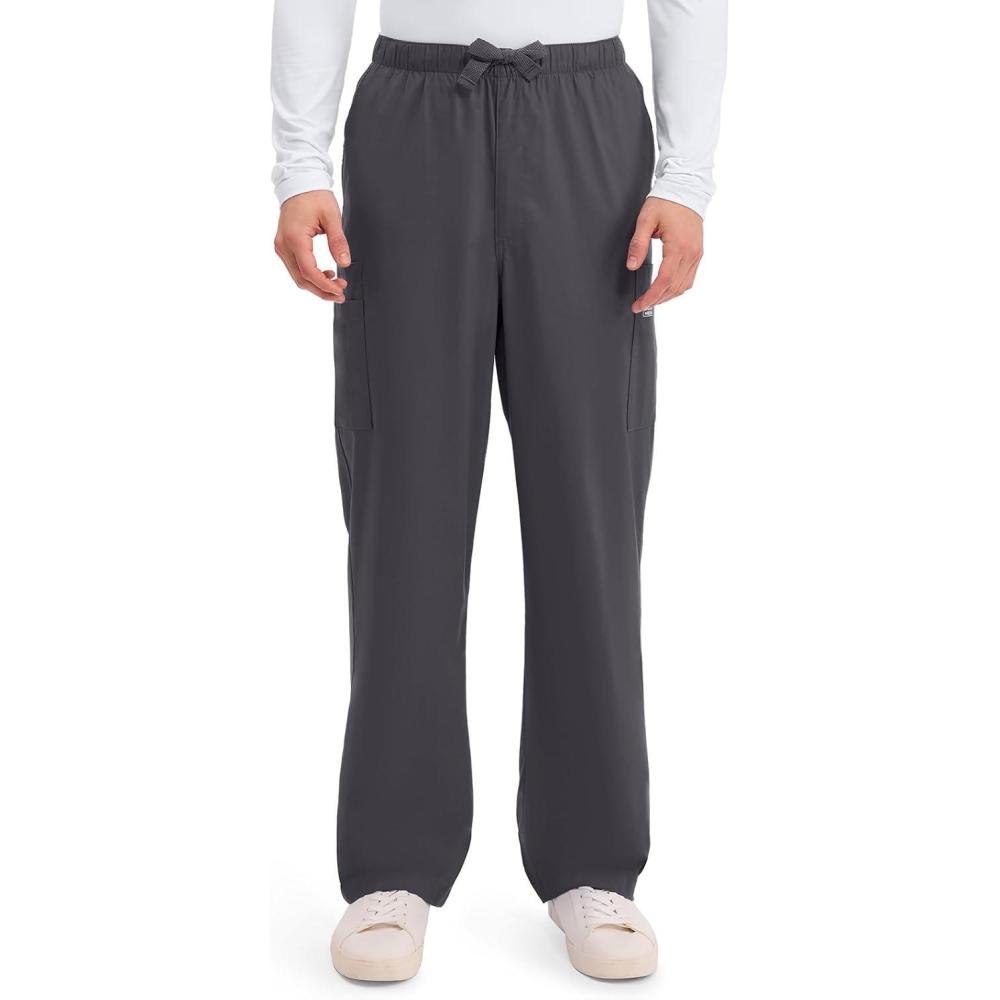 imageCherokee Scrub Pants for Men Cargo Nursing Bottom with Zip Fly 7 Pockets Elastic Waist amp 2Way Stretch Fabric 4243Pewter