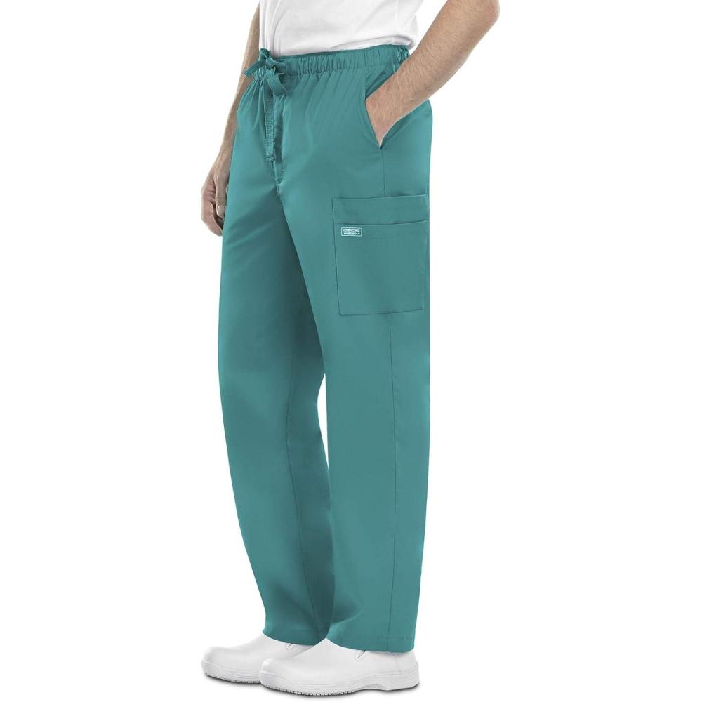 imageCherokee Scrub Pants for Men Cargo Nursing Bottom with Zip Fly 7 Pockets Elastic Waist amp 2Way Stretch Fabric 4243Teal Blue
