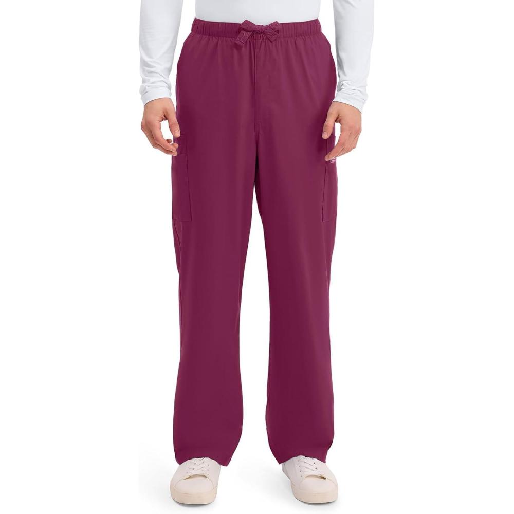 imageCherokee Scrub Pants for Men Cargo Nursing Bottom with Zip Fly 7 Pockets Elastic Waist amp 2Way Stretch Fabric 4243Wine