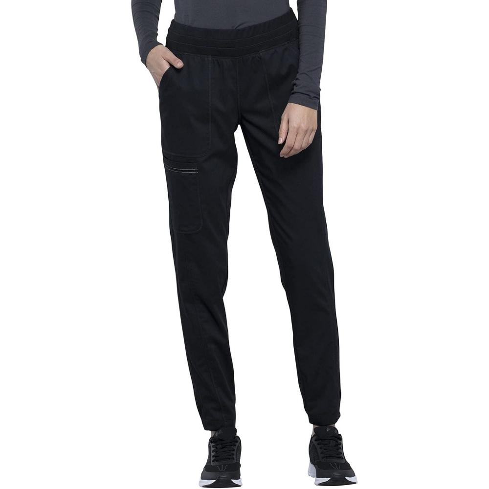 imageCherokee Scrub Pants for Women Jogger Natural Rise Medical Uniform 5 Pocket Elastic Waist Ultra Soft 2Way Stretch WW011Black