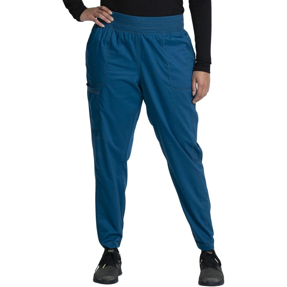 imageCherokee Scrub Pants for Women Jogger Natural Rise Medical Uniform 5 Pocket Elastic Waist Ultra Soft 2Way Stretch WW011Caribbean Blue
