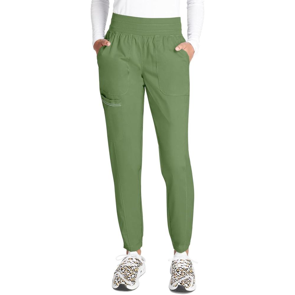 imageCherokee Scrub Pants for Women Jogger Natural Rise Medical Uniform 5 Pocket Elastic Waist Ultra Soft 2Way Stretch WW011Celery Green