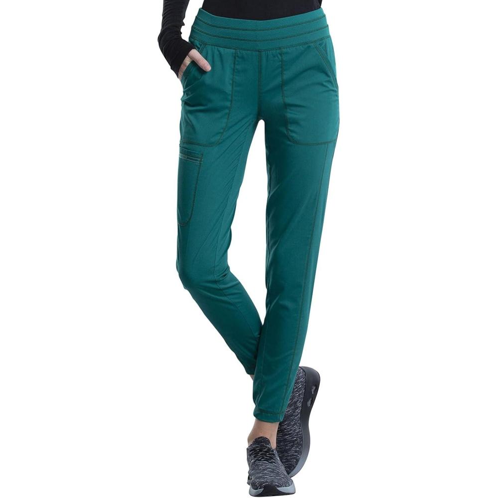 imageCherokee Scrub Pants for Women Jogger Natural Rise Medical Uniform 5 Pocket Elastic Waist Ultra Soft 2Way Stretch WW011Hunter Green
