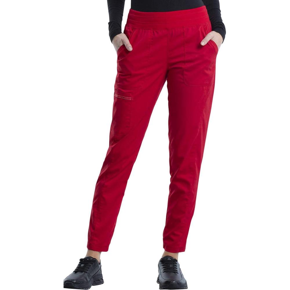 imageCherokee Scrub Pants for Women Jogger Natural Rise Medical Uniform 5 Pocket Elastic Waist Ultra Soft 2Way Stretch WW011Red