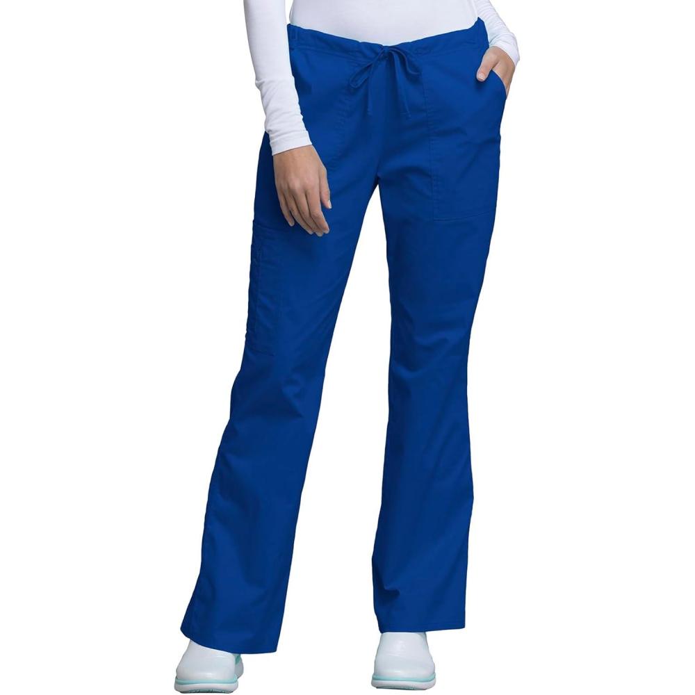 imageCherokee Scrub Pants for Women Mid Rise Flare Leg Drawstring Cargo Medical Uniform 4 Pocket Durable Easy Care Stretch 4044Galaxy Blue
