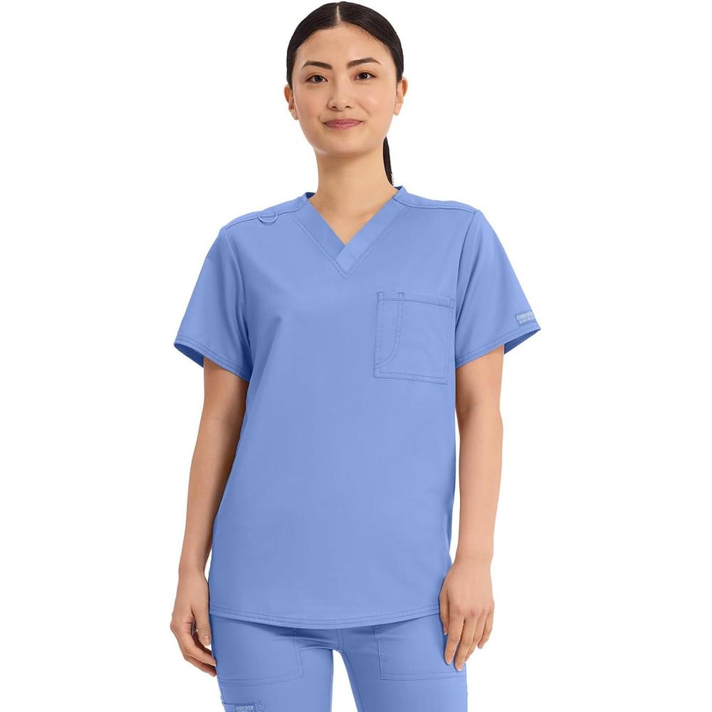 imageCherokee Scrub Top for Women amp Men VNeck Tuckable Medical Shirt with 1 Chest Pocket amp ID Loop WW625Ciel