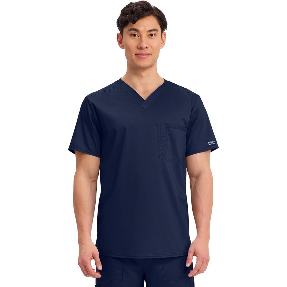 imageCherokee Scrub Top for Women amp Men VNeck Tuckable Medical Shirt with 1 Chest Pocket amp ID Loop WW625Navy