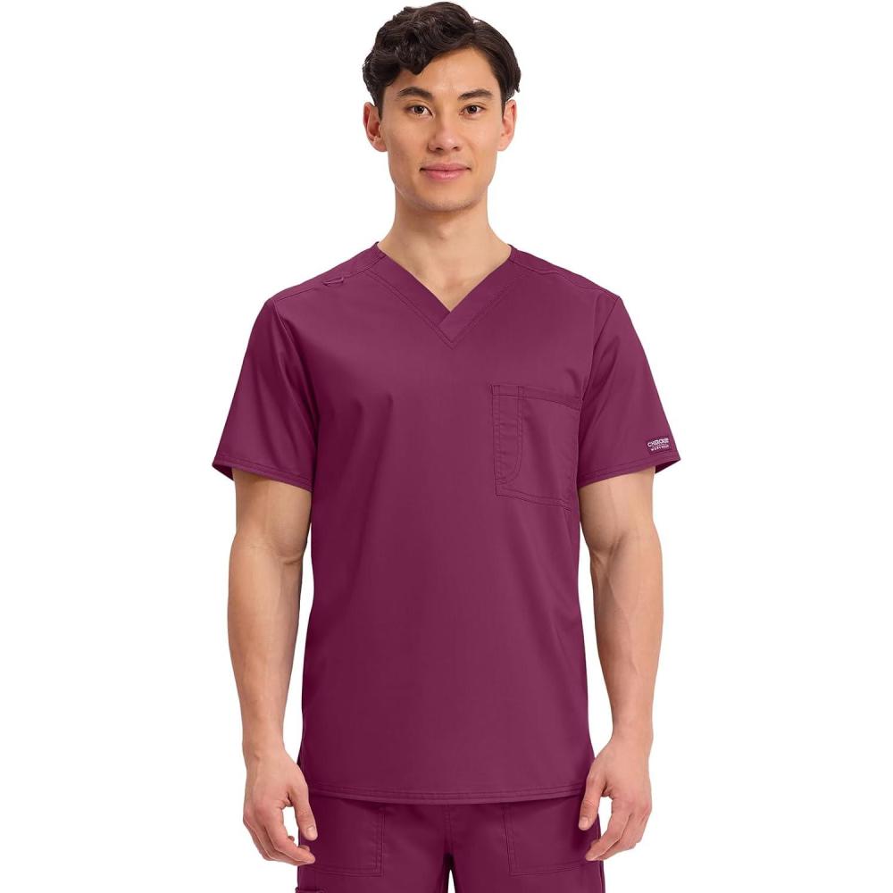 imageCherokee Scrub Top for Women amp Men VNeck Tuckable Medical Shirt with 1 Chest Pocket amp ID Loop WW625Wine