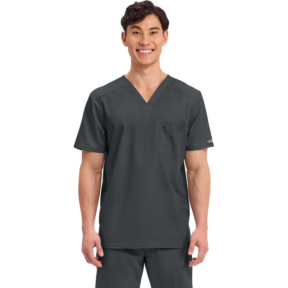 imageCherokee Scrub for Mens Tuckable VNeck Top with 1 Chest Pocket Pen Slot Ultra Soft Durable 2Way Stretch Fabric WW690Black