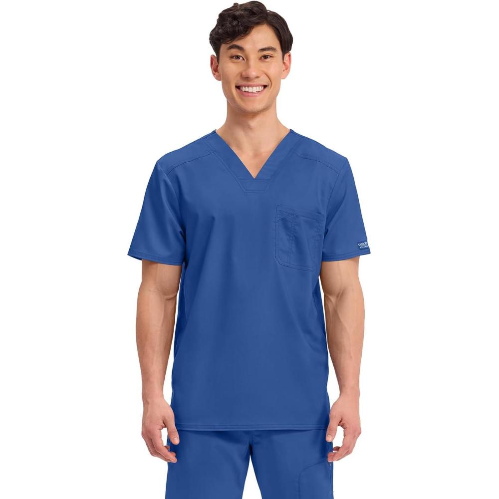 imageCherokee Scrub for Mens Tuckable VNeck Top with 1 Chest Pocket Pen Slot Ultra Soft Durable 2Way Stretch Fabric WW690Galaxy Blue