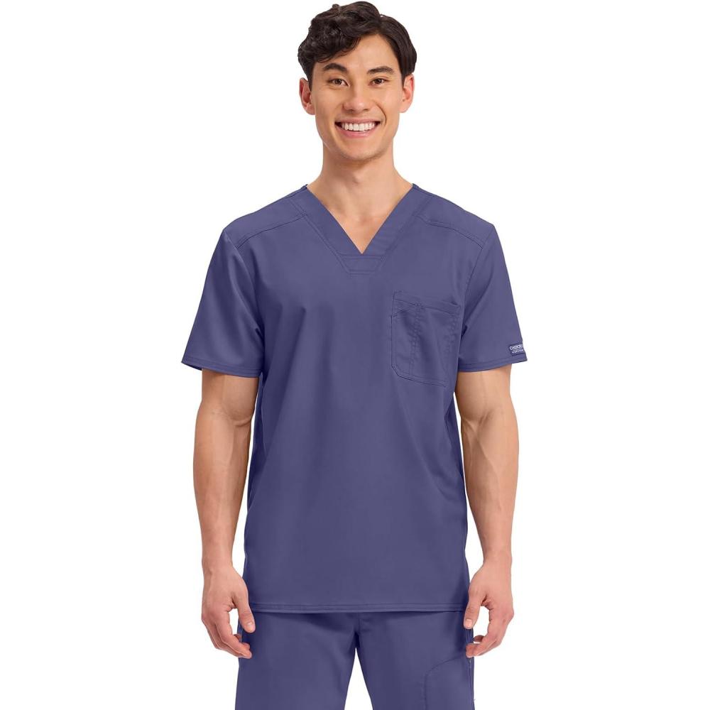 imageCherokee Scrub for Mens Tuckable VNeck Top with 1 Chest Pocket Pen Slot Ultra Soft Durable 2Way Stretch Fabric WW690Grape