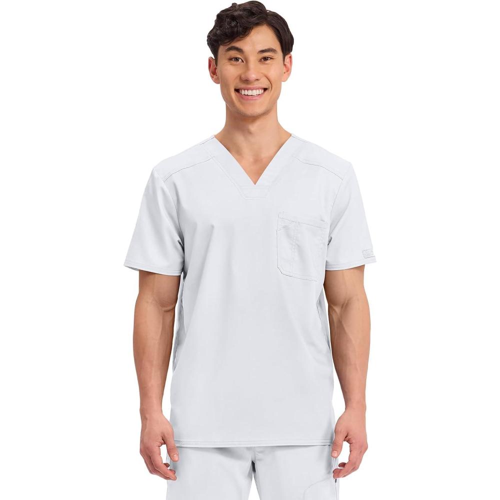 imageCherokee Scrub for Mens Tuckable VNeck Top with 1 Chest Pocket Pen Slot Ultra Soft Durable 2Way Stretch Fabric WW690White