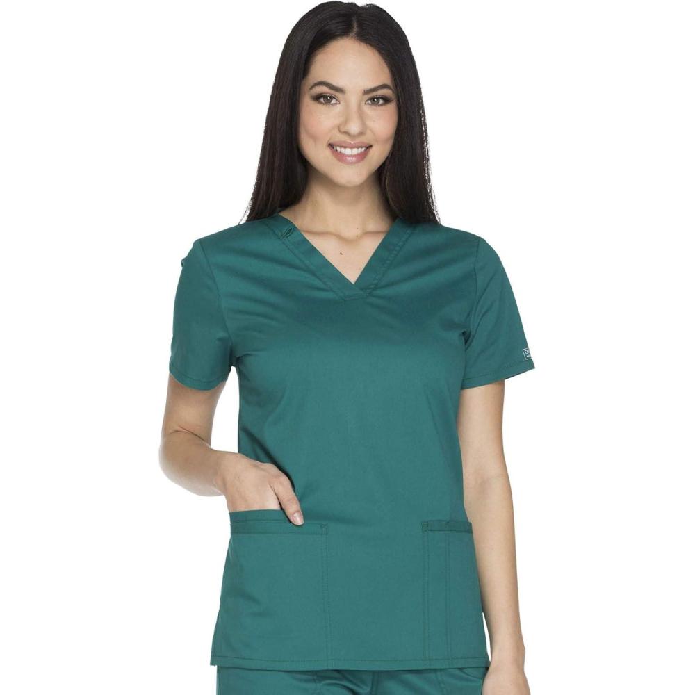 imageCherokee Scrub for Women Modern Classic VNeck Top with 3 Pockets 2Way Stretch Ultra Soft amp Breathable Fabric WW630Hunter Green