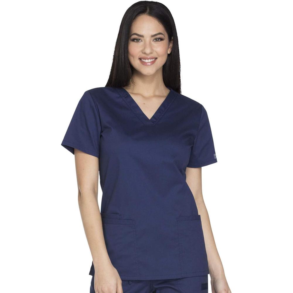 imageCherokee Scrub for Women Modern Classic VNeck Top with 3 Pockets 2Way Stretch Ultra Soft amp Breathable Fabric WW630Navy