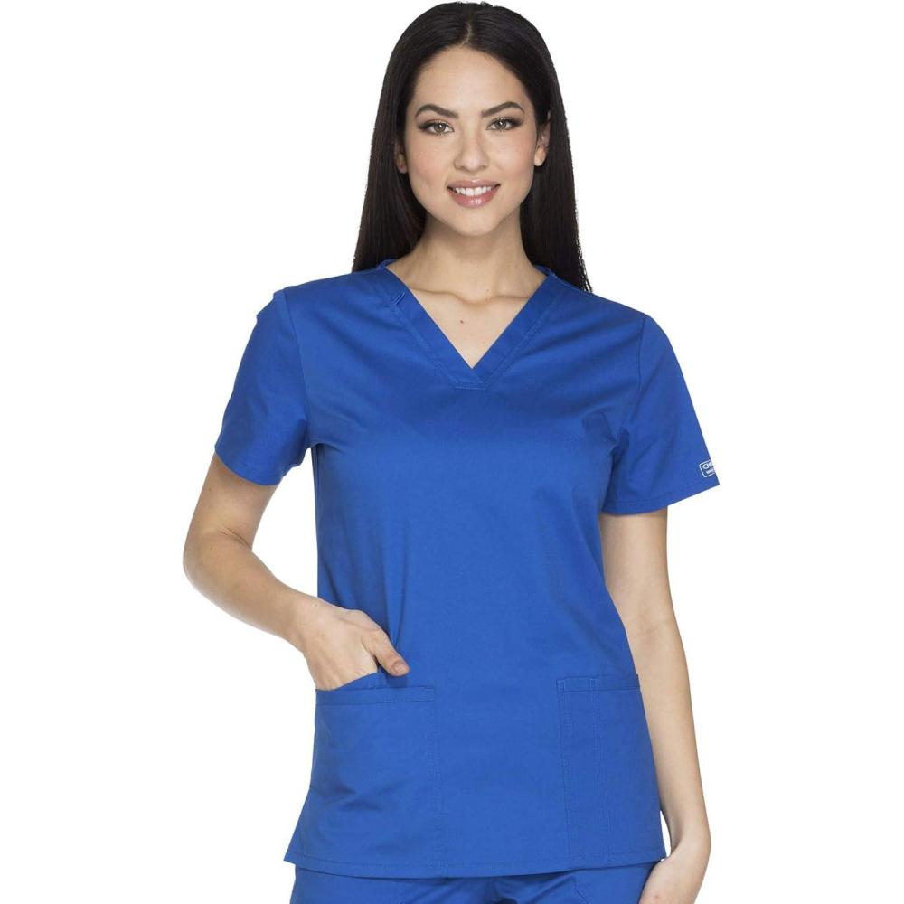 imageCherokee Scrub for Women Modern Classic VNeck Top with 3 Pockets 2Way Stretch Ultra Soft amp Breathable Fabric WW630Royal