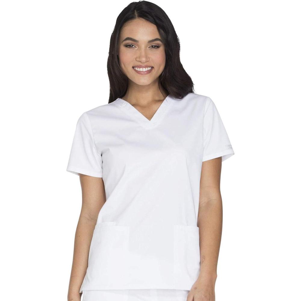 imageCherokee Scrub for Women Modern Classic VNeck Top with 3 Pockets 2Way Stretch Ultra Soft amp Breathable Fabric WW630White