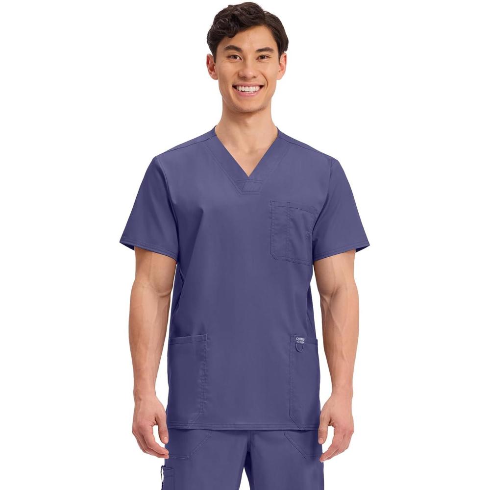 imageCherokee Scrub top for Men VNeck with 3 Pockets Knit Details Soft Durable Breathable 2Way Stretch Fabric WW670Grape