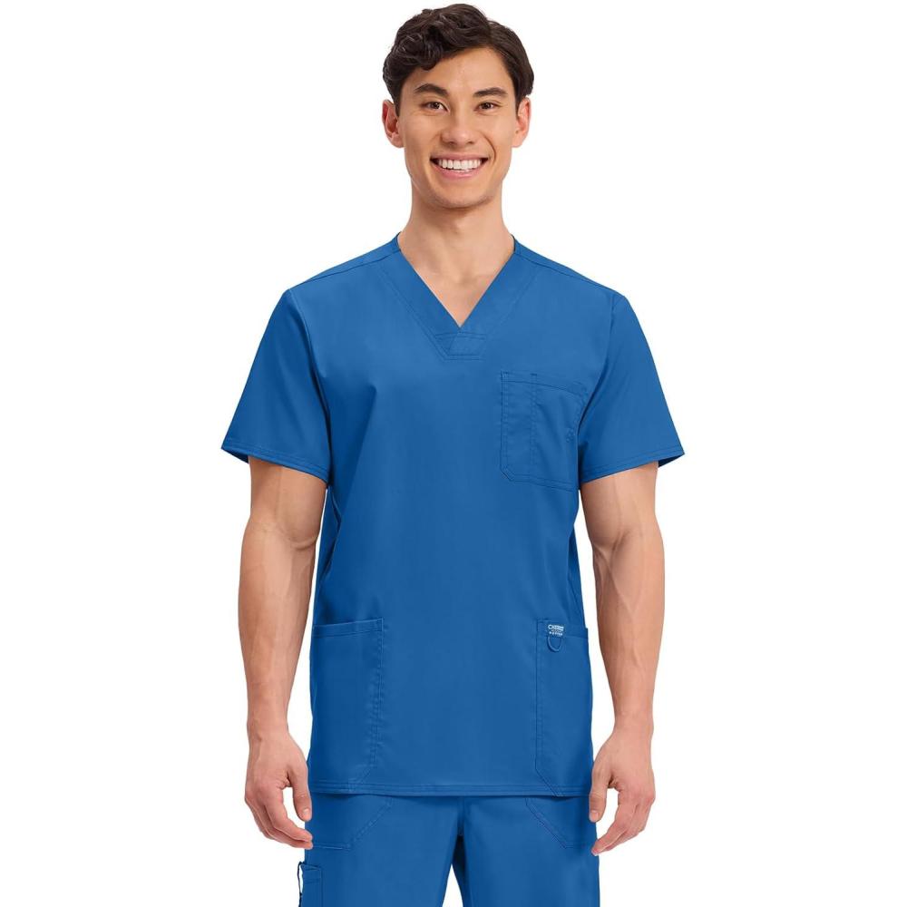 imageCherokee Scrub top for Men VNeck with 3 Pockets Knit Details Soft Durable Breathable 2Way Stretch Fabric WW670Royal