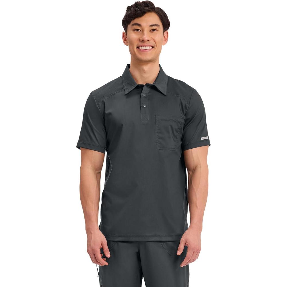 imageCherokee Scrubs for Men Polo Nursing Scrub Top with Chest Pocket Breathable Mesh Ultra Soft 2Way Stretch Fabric WW615Black