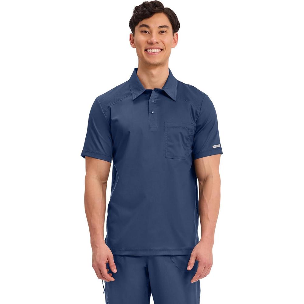 imageCherokee Scrubs for Men Polo Nursing Scrub Top with Chest Pocket Breathable Mesh Ultra Soft 2Way Stretch Fabric WW615Navy