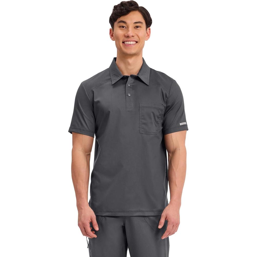 imageCherokee Scrubs for Men Polo Nursing Scrub Top with Chest Pocket Breathable Mesh Ultra Soft 2Way Stretch Fabric  WW615Pewter