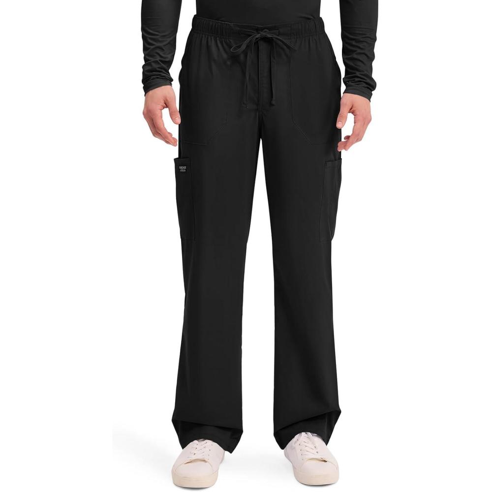 imageCherokee Scrubs for Men Tapered Leg Cargo Scrub Pants with Zip Fly 5 Pockets Elastic Waist 2Way Stretch amp Easy Care WW190Black