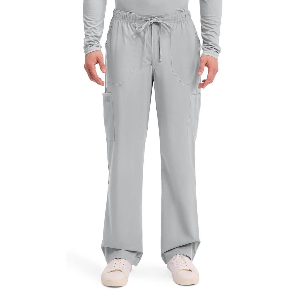 imageCherokee Scrubs for Men Tapered Leg Cargo Scrub Pants with Zip Fly 5 Pockets Elastic Waist 2Way Stretch amp Easy Care  WW190Grey