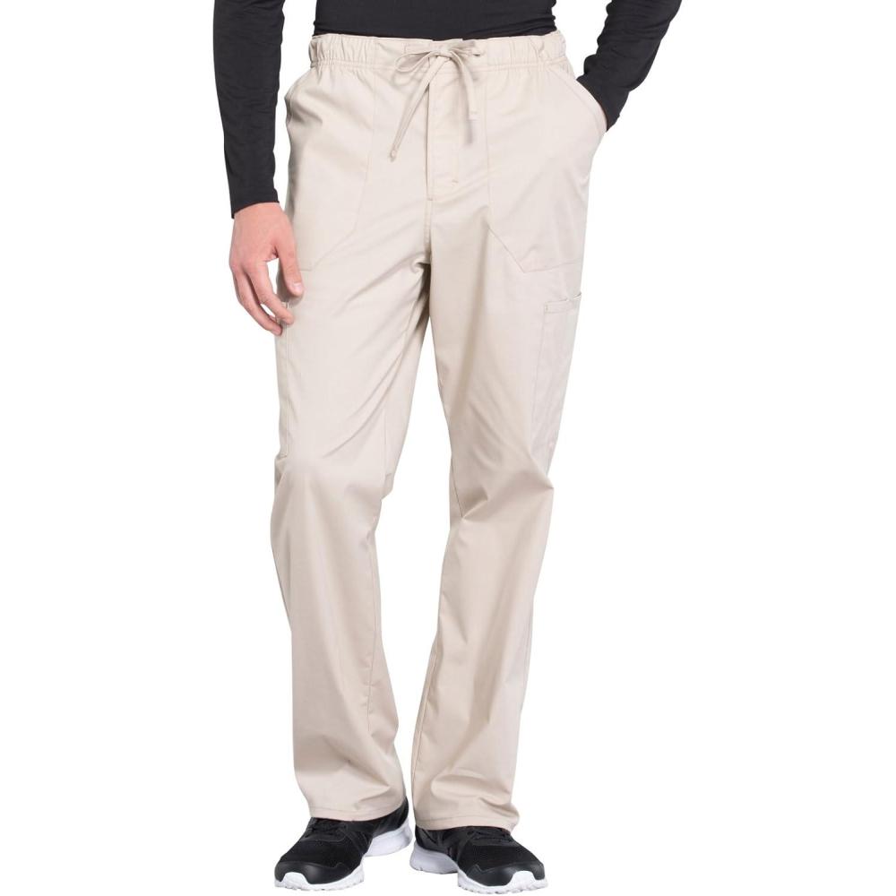 imageCherokee Scrubs for Men Tapered Leg Cargo Scrub Pants with Zip Fly 5 Pockets Elastic Waist 2Way Stretch amp Easy Care WW190Khaki