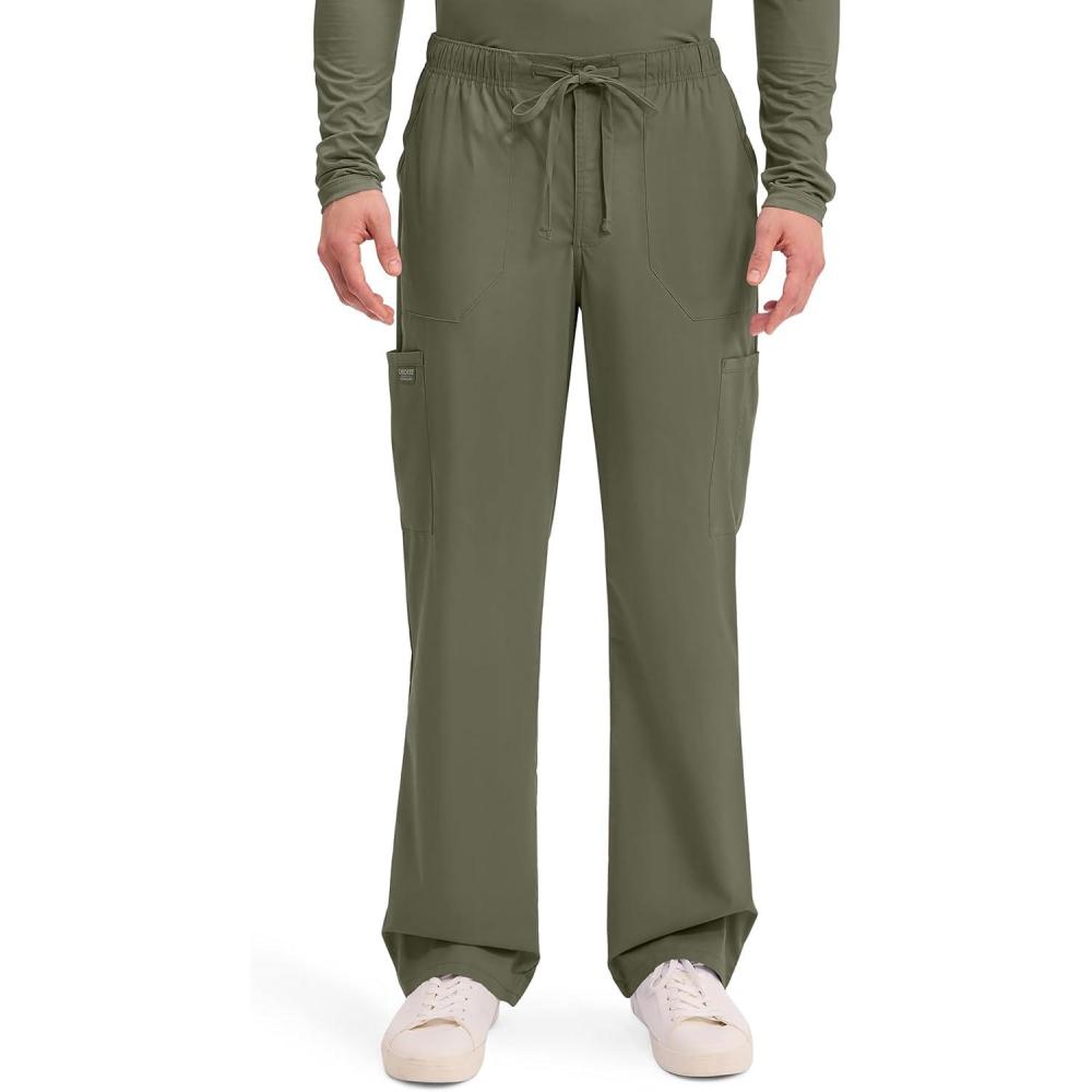 imageCherokee Scrubs for Men Tapered Leg Cargo Scrub Pants with Zip Fly 5 Pockets Elastic Waist 2Way Stretch amp Easy Care  WW190Olive