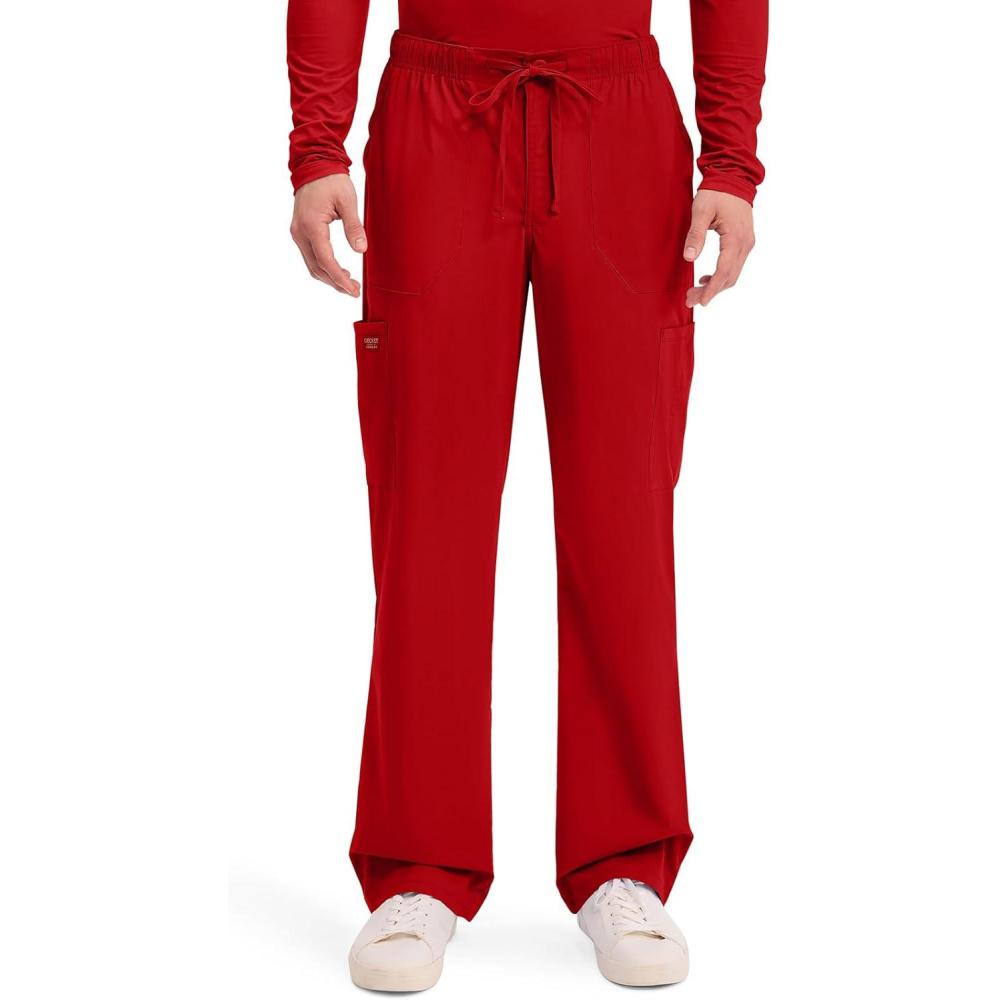 imageCherokee Scrubs for Men Tapered Leg Cargo Scrub Pants with Zip Fly 5 Pockets Elastic Waist 2Way Stretch amp Easy Care  WW190Red
