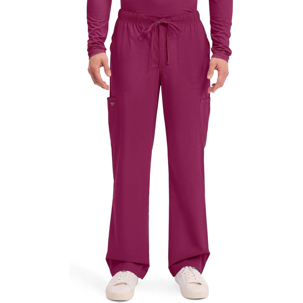 imageCherokee Scrubs for Men Tapered Leg Cargo Scrub Pants with Zip Fly 5 Pockets Elastic Waist 2Way Stretch amp Easy Care WW190Wine