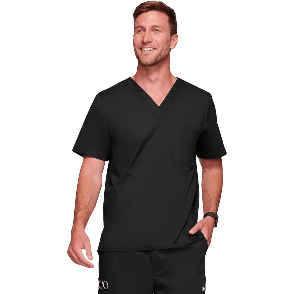 imageCherokee Scrubs for Men Tuckable VNeck Nursing Scrub Top with Chest Pocket Side Vents amp 2Way Stretch Fabric  4743Black