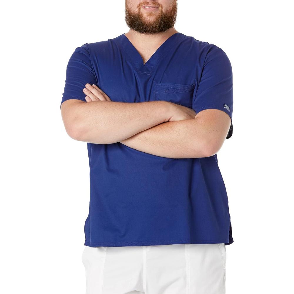 imageCherokee Scrubs for Men Tuckable VNeck Nursing Scrub Top with Chest Pocket Side Vents amp 2Way Stretch Fabric 4743Galaxy Blue