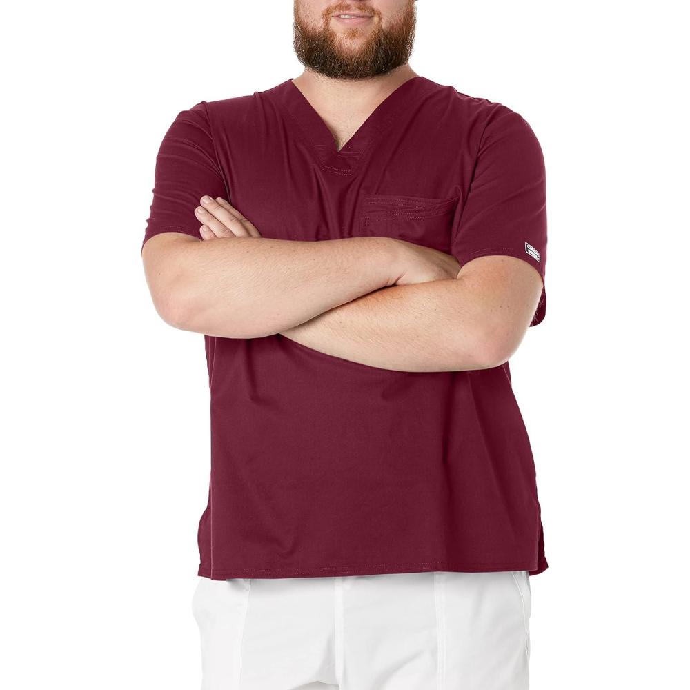 imageCherokee Scrubs for Men Tuckable VNeck Nursing Scrub Top with Chest Pocket Side Vents amp 2Way Stretch Fabric 4743Wine