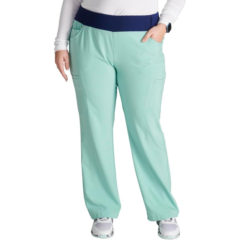 imageCherokee Scrubs for Women Mid Rise Straight Leg Scrub Pants For Women Pullon Bottoms with 6 Pockets amp 360 Stretch CK002Soft Sea