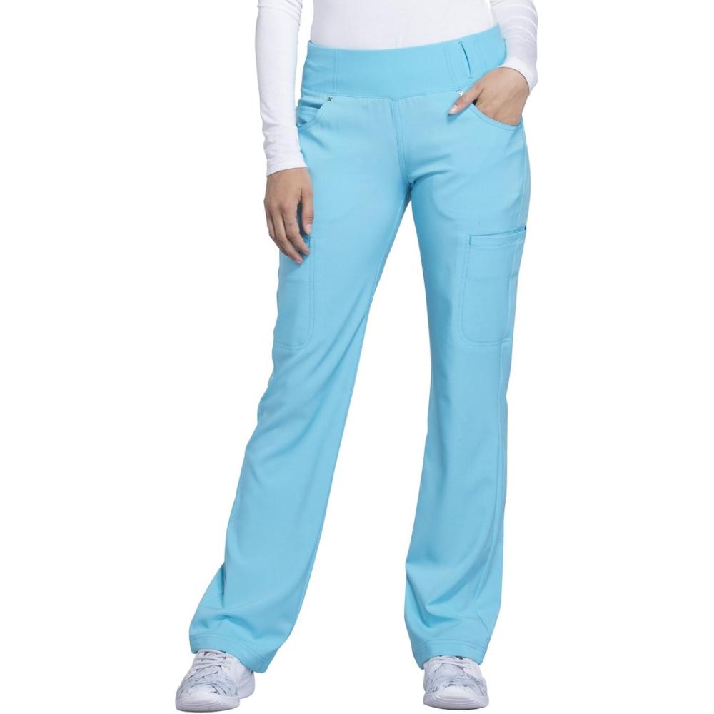 imageCherokee Scrubs for Women Mid Rise Straight Leg Scrub Pants For Women Pullon Bottoms with 6 Pockets amp 360 Stretch CK002Turquoise