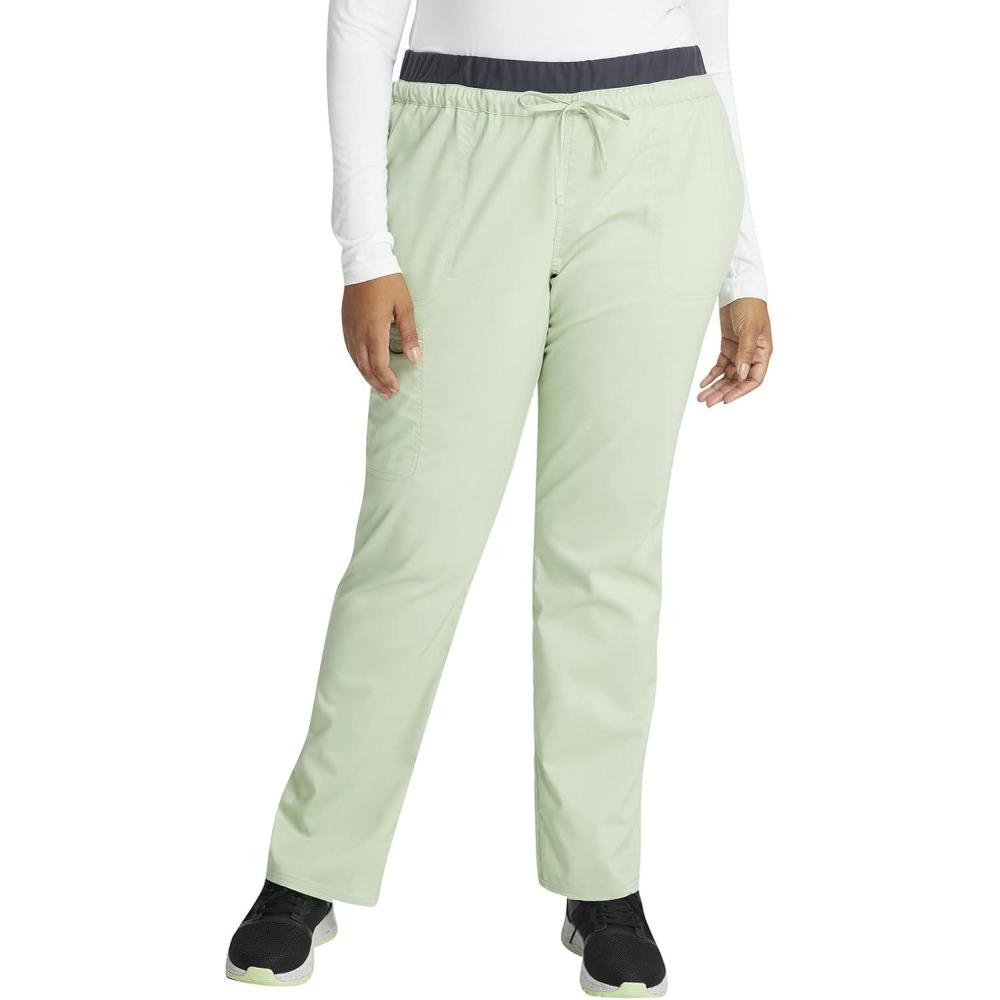imageCherokee Scrubs for Women Mid Rise Tapered Leg Drawstring Pant with 5 Pockets Cargo Bottom with 2 Way Stretch Fabric WW105Cucumber