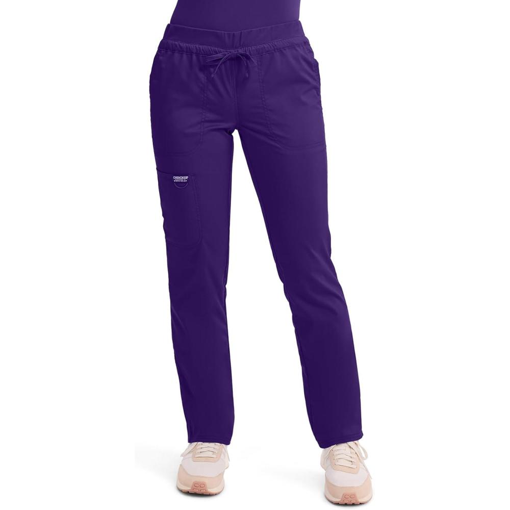 imageCherokee Scrubs for Women Mid Rise Tapered Leg Drawstring Pant with 5 Pockets Cargo Bottom with 2 Way Stretch Fabric WW105Grape
