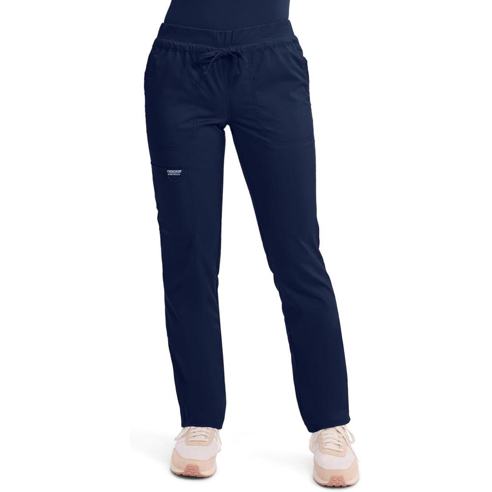 imageCherokee Scrubs for Women Mid Rise Tapered Leg Drawstring Pant with 5 Pockets Cargo Bottom with 2 Way Stretch Fabric WW105Navy