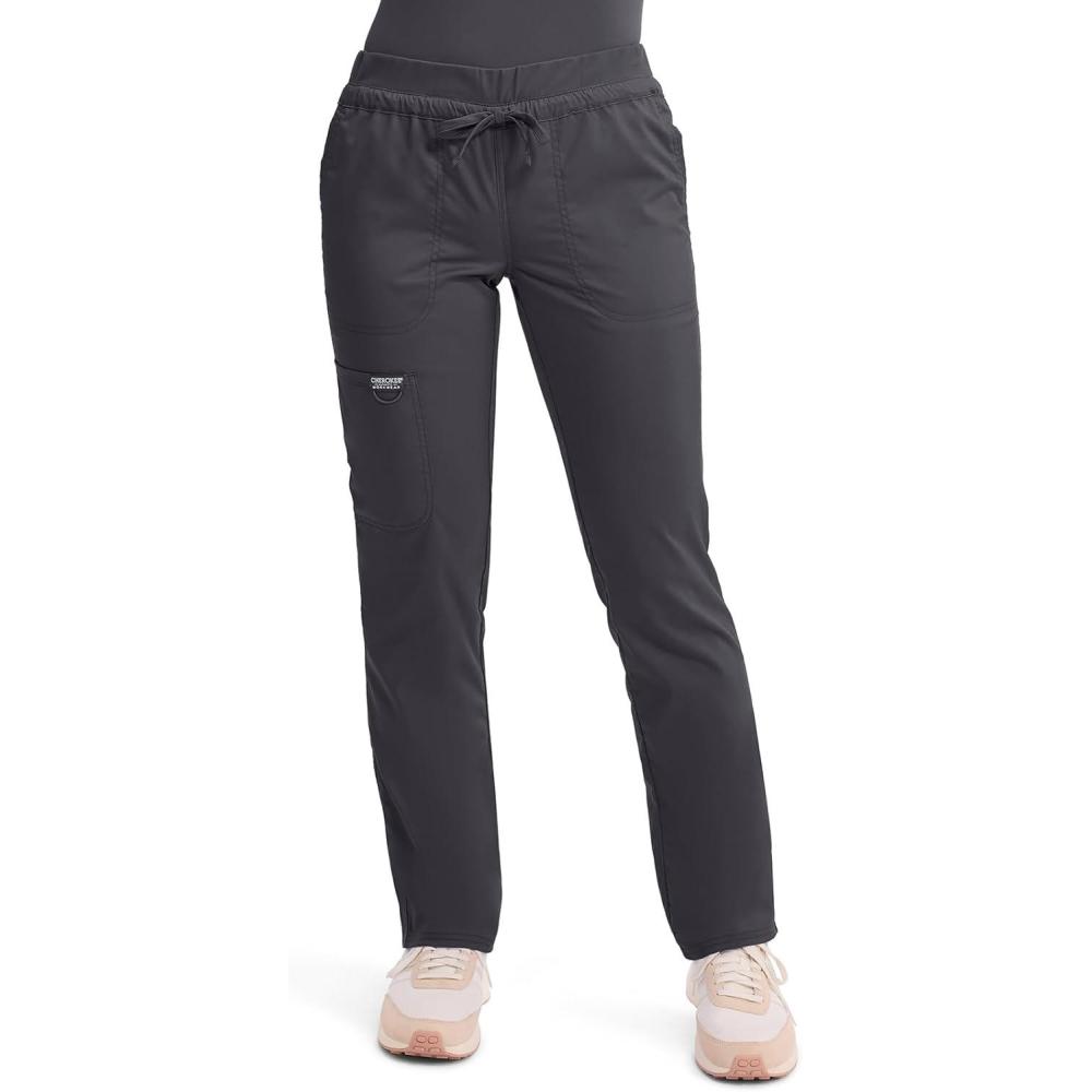 imageCherokee Scrubs for Women Mid Rise Tapered Leg Drawstring Pant with 5 Pockets Cargo Bottom with 2 Way Stretch Fabric WW105Pewter